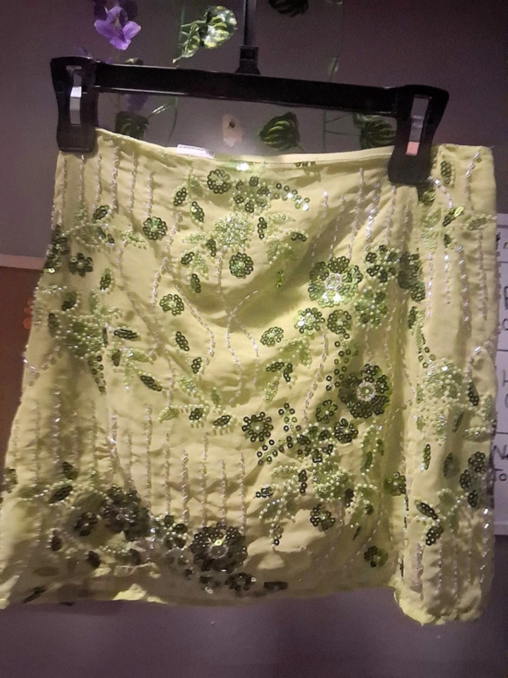 SHEIN BAE Green Low Waist Beaded Floral Mini Skirt